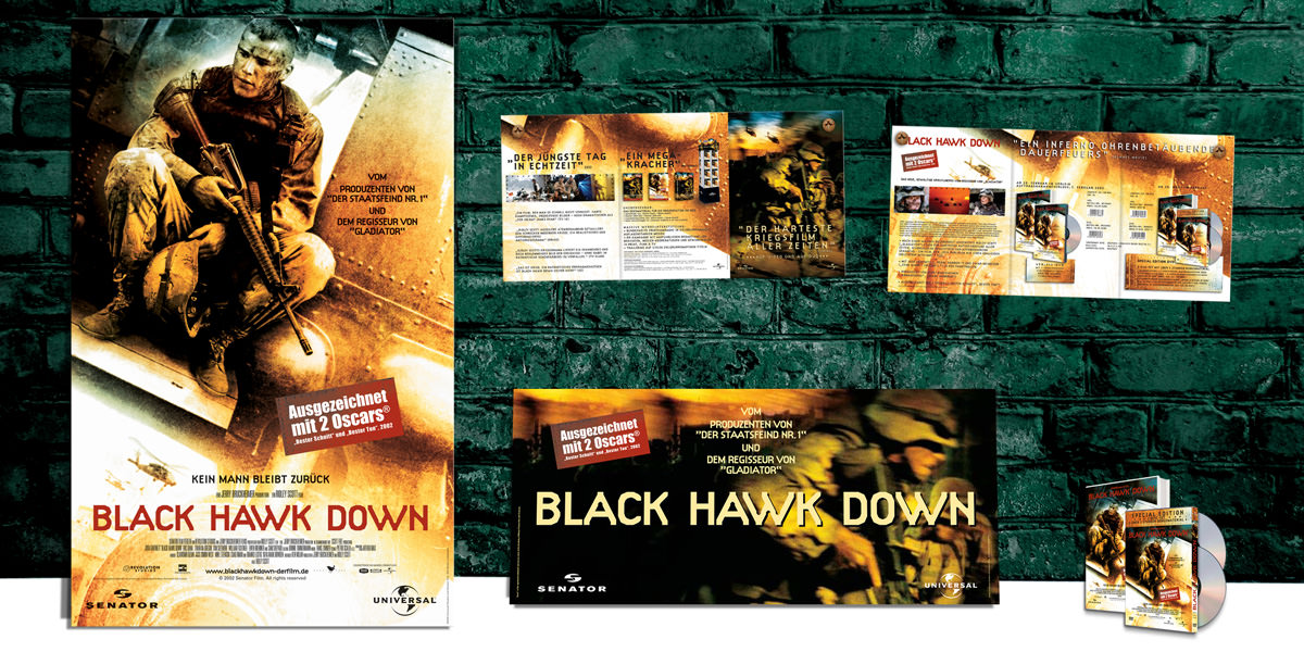 POS Material: Aufsteller, Crowner, News, DVD, Blu-ray für den Film: Black Hawk Down. Universal Pictures Germany
