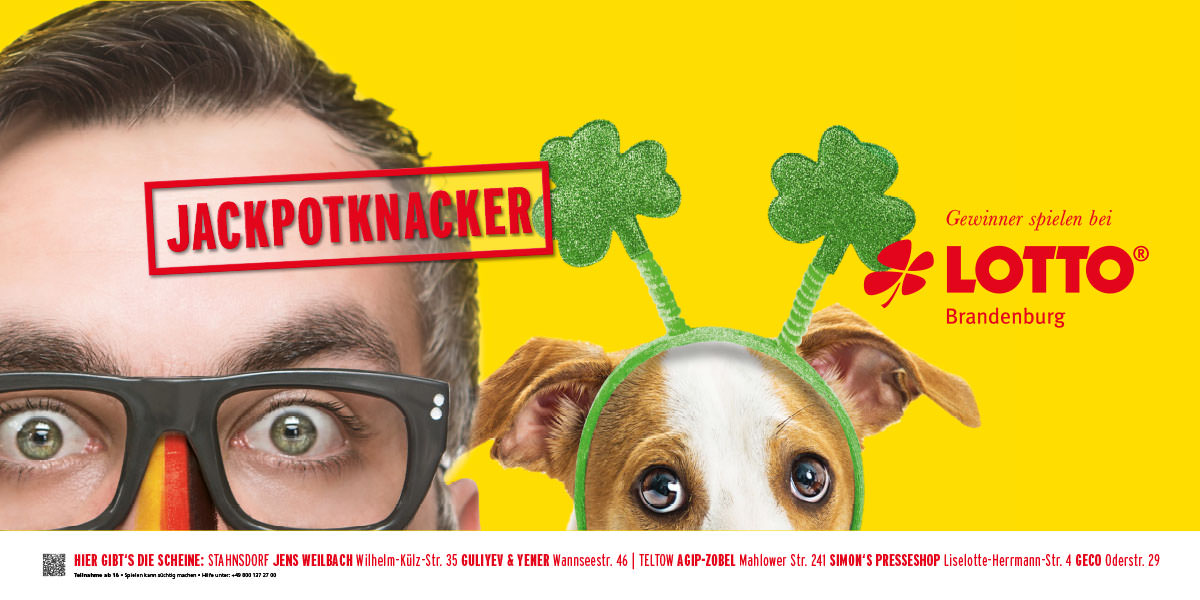Banner "Jackpottknacker" | Motiv Mann mit Hund